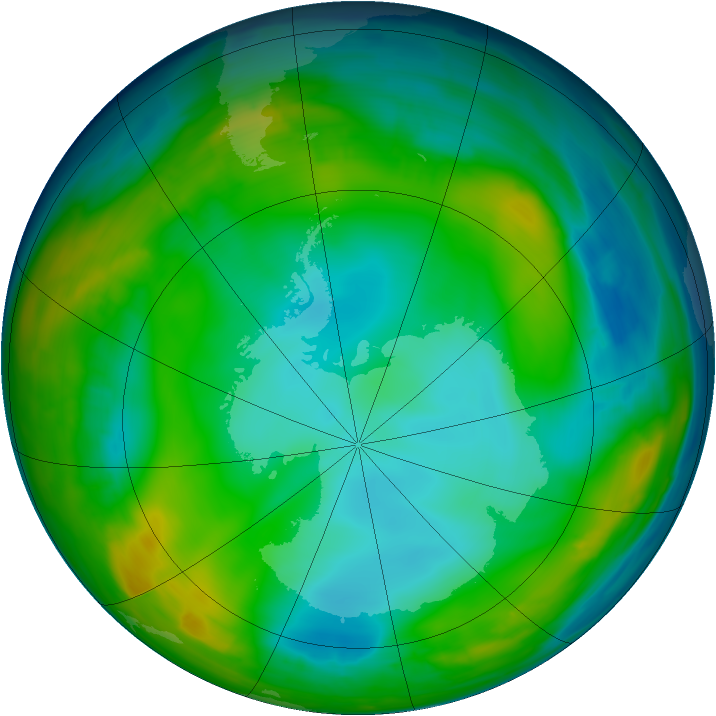 Antarctic ozone map for 06 July 2015